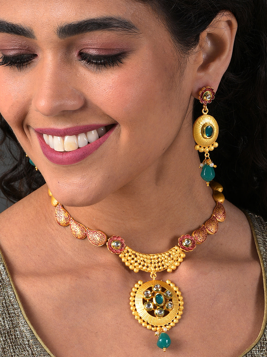 MULTI COLOURED MEENAKARI ROUNDED NECKLACE SET