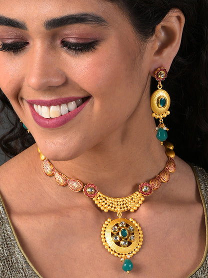 MULTI COLOURED MEENAKARI ROUNDED NECKLACE SET