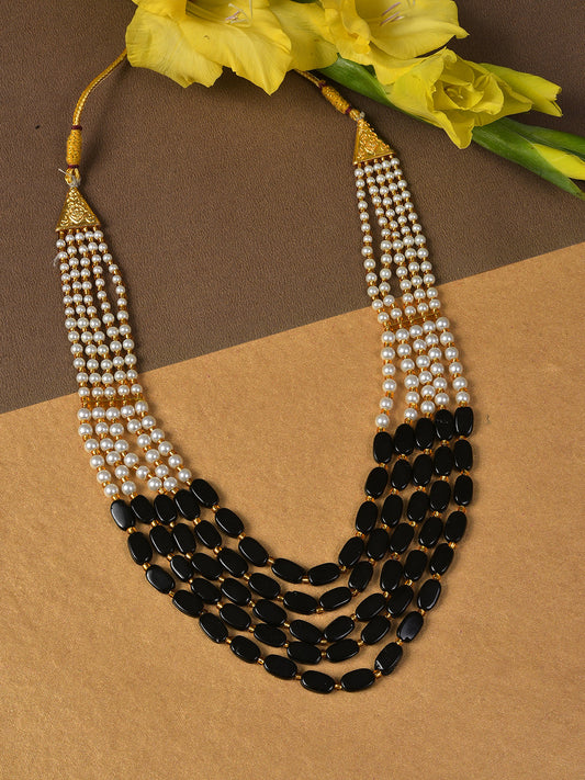 BLACK BEADED LAYERED NECKLACE