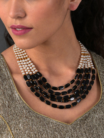 BLACK BEADED LAYERED NECKLACE