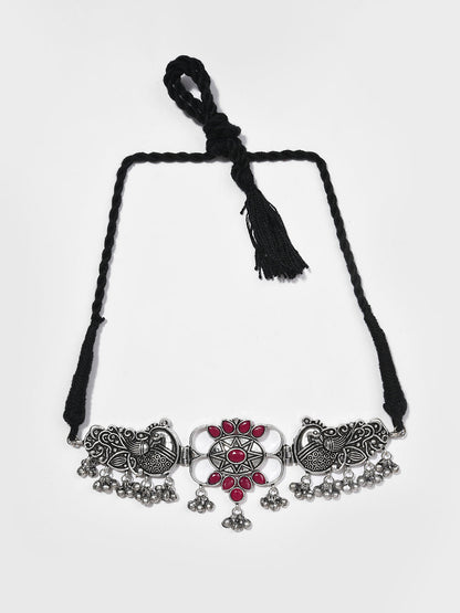 SILVER OXIDISED PEACOCK CHOKER