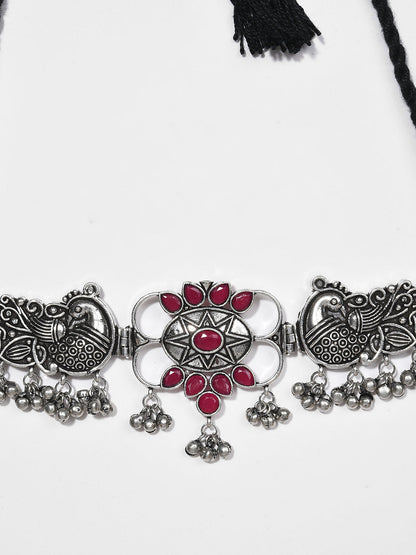 SILVER OXIDISED PEACOCK CHOKER