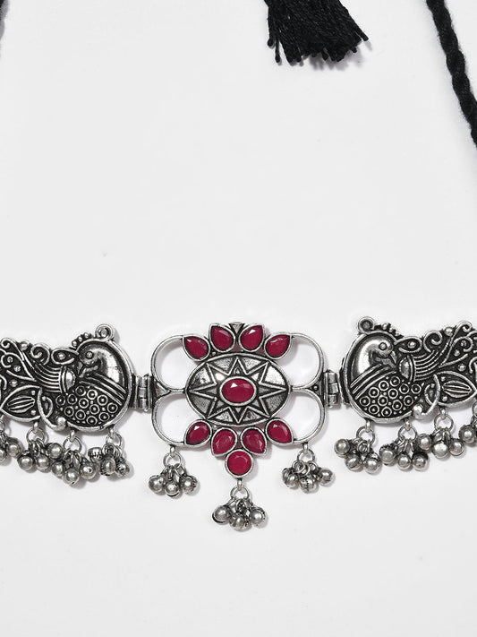 SILVER OXIDISED PEACOCK CHOKER