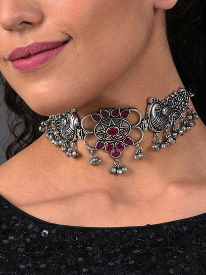 SILVER OXIDISED PEACOCK CHOKER