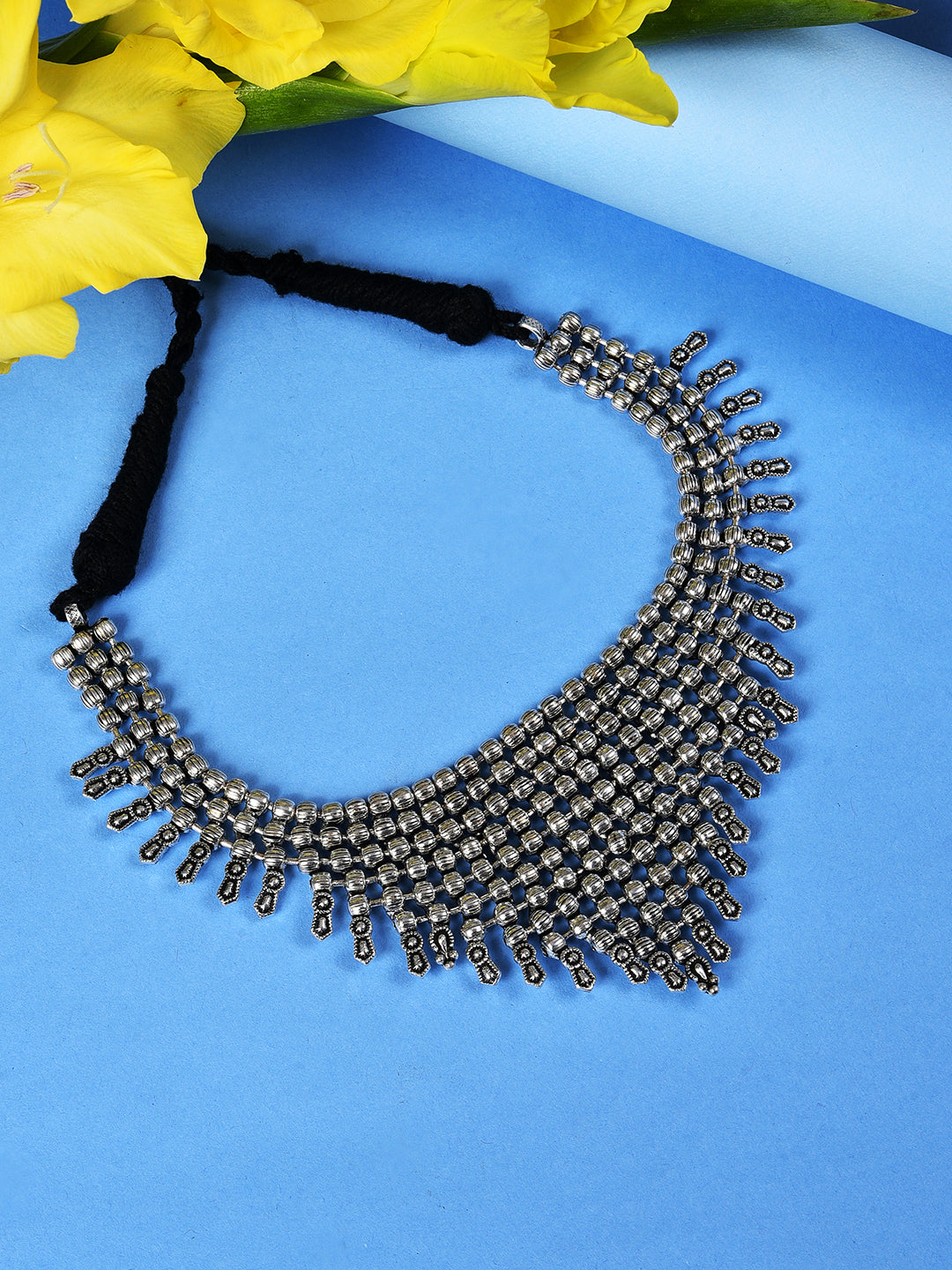 SILVER OXIDISED TRIANGULAR NECKLACE