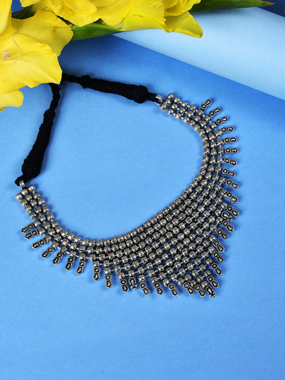 SILVER OXIDISED TRIANGULAR NECKLACE