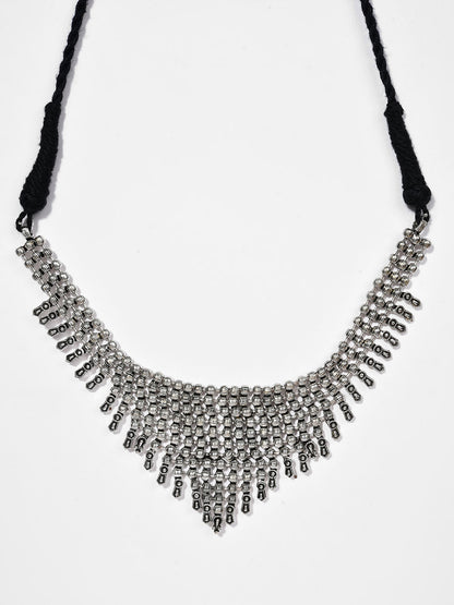 SILVER OXIDISED TRIANGULAR NECKLACE