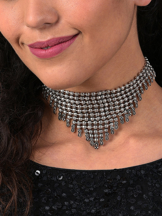 SILVER OXIDISED TRIANGULAR NECKLACE