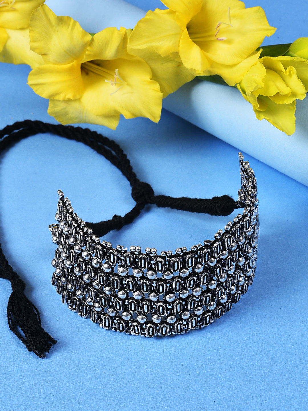 SILVER OXIDISED BOHO CHOKER