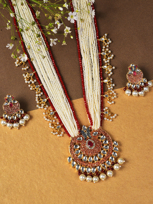 RED & WHITE RANI HAAR WITH EARRINGS