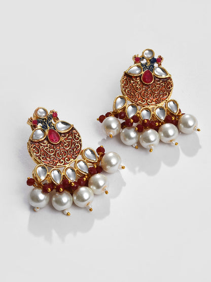 RED & WHITE RANI HAAR WITH EARRINGS