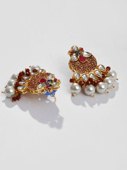 RED & WHITE RANI HAAR WITH EARRINGS