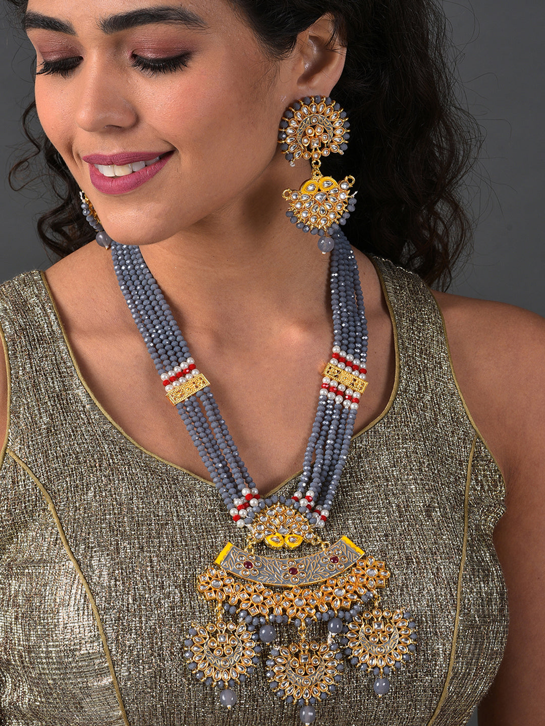 BLUE KUNDAN AND MEENAKARI RANI HAAR SET