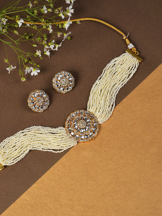 WHITE ROUND PENDANT CHOKER SET