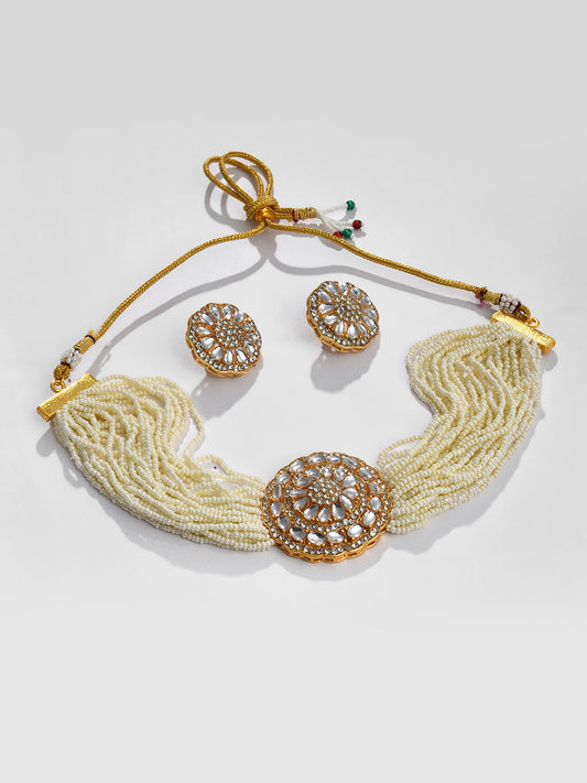 WHITE ROUND PENDANT CHOKER SET