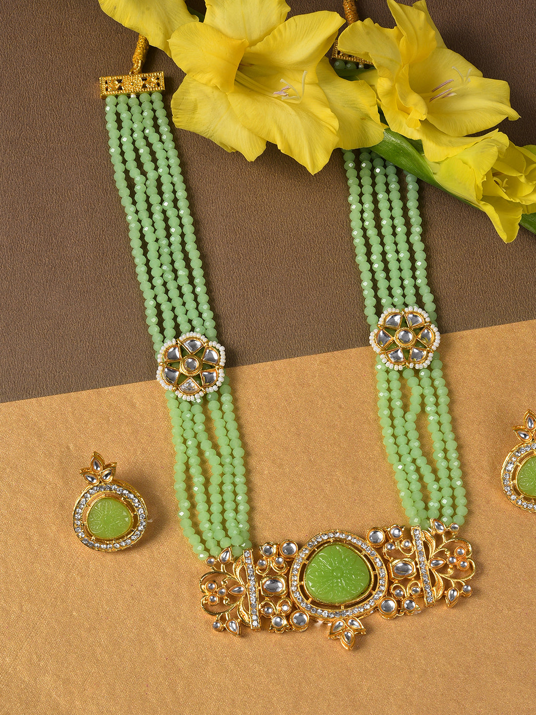 GREEN BEADED KUNDAN NECKLACE
