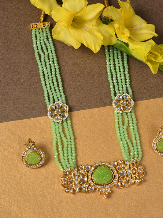 GREEN BEADED KUNDAN NECKLACE