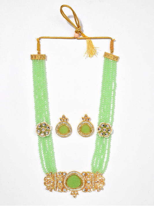 GREEN BEADED KUNDAN NECKLACE