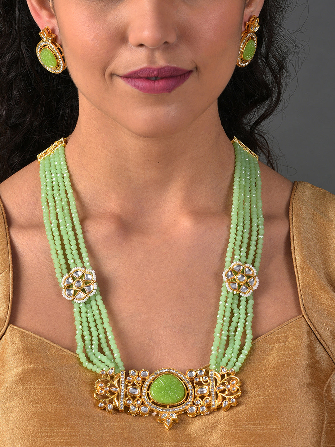 GREEN BEADED KUNDAN NECKLACE