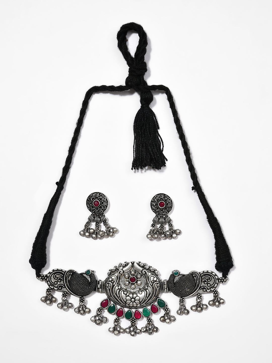 SILVER OXIDISED QUIRKY CHOKER SET