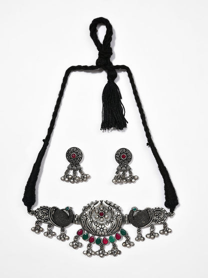 SILVER OXIDISED QUIRKY CHOKER SET