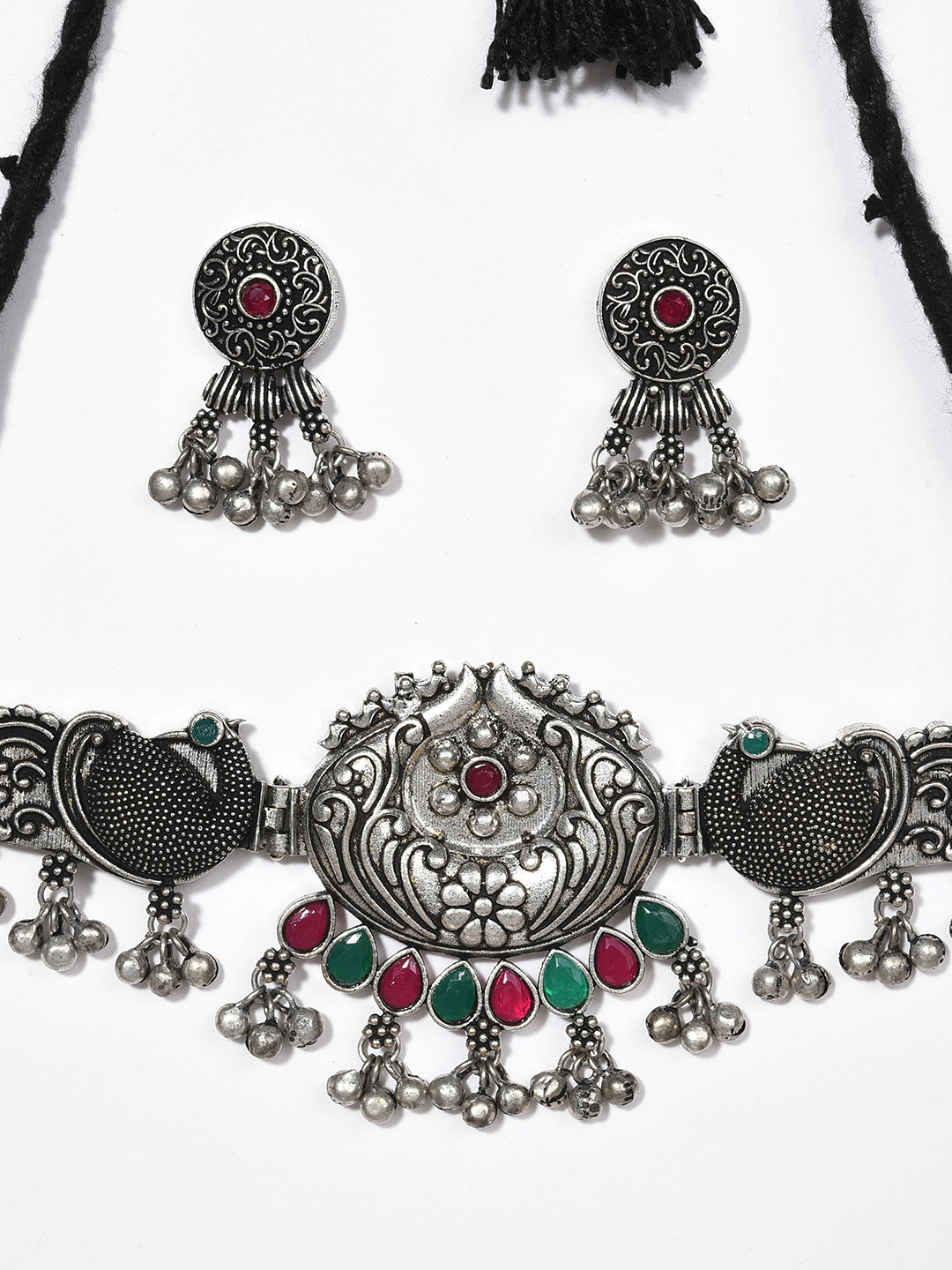 SILVER OXIDISED QUIRKY CHOKER SET