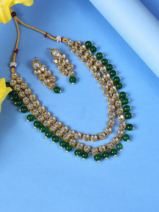GREEN LAYERED RANI HAAR SET