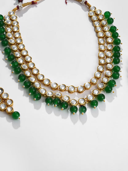 GREEN LAYERED RANI HAAR SET