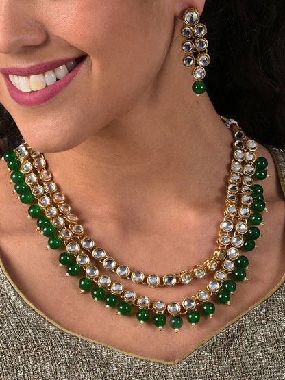 GREEN LAYERED RANI HAAR SET