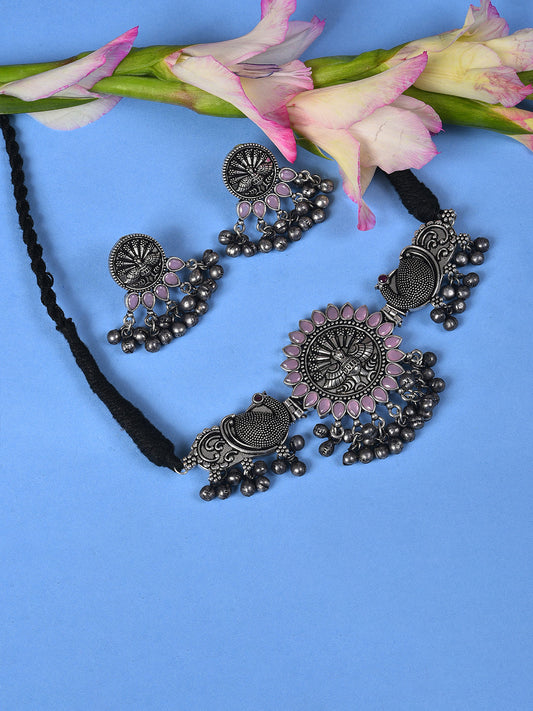 SILVER OXIDISED ROUND CHOKER SET