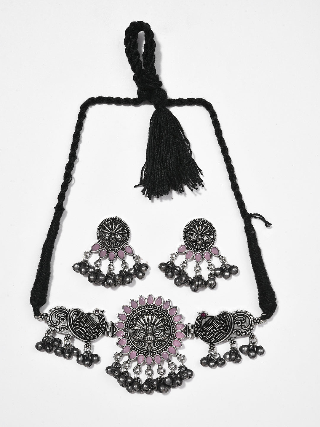 SILVER OXIDISED ROUND CHOKER SET