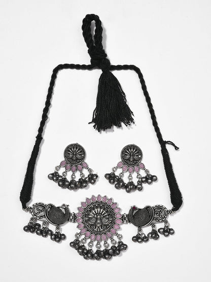 SILVER OXIDISED ROUND CHOKER SET
