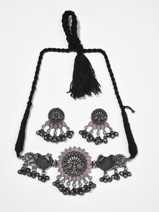SILVER OXIDISED ROUND CHOKER SET