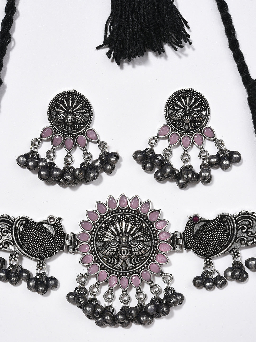 SILVER OXIDISED ROUND CHOKER SET