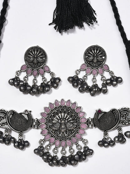 SILVER OXIDISED ROUND CHOKER SET