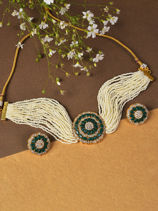 GREEN STONE STUDED CHOKER SET