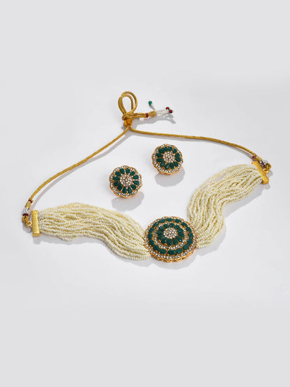 GREEN STONE STUDED CHOKER SET