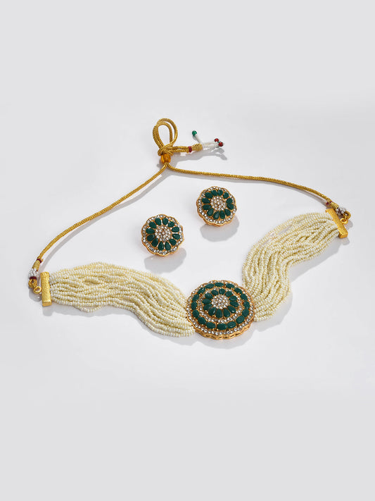 GREEN STONE STUDED CHOKER SET