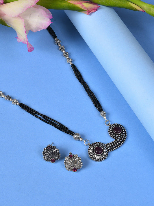 SILVER OXIDISED BOHO NECKLACE SET