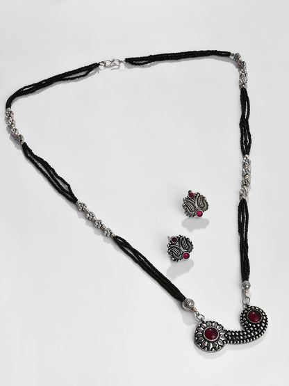 SILVER OXIDISED BOHO NECKLACE SET