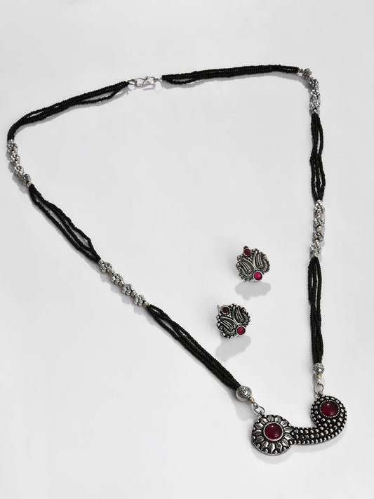 SILVER OXIDISED BOHO NECKLACE SET
