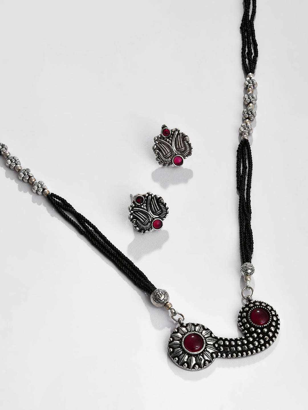 SILVER OXIDISED BOHO NECKLACE SET