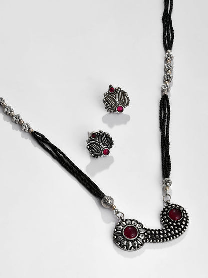 SILVER OXIDISED BOHO NECKLACE SET