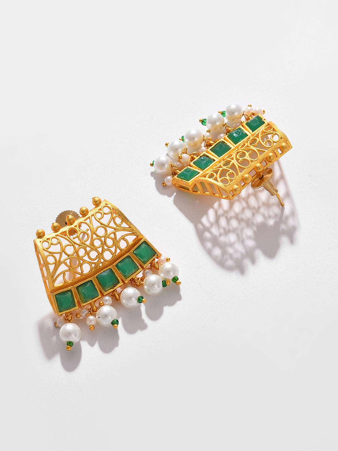 GOLD PLATED DESIGNER STONE BEADED NECKLACE AND EARRINGS SET