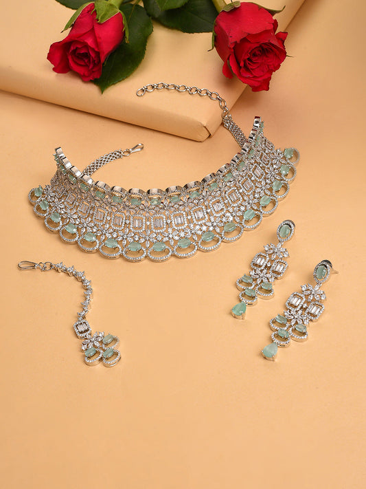 SILVER PLATED DESIGNER STONE NECKLACE