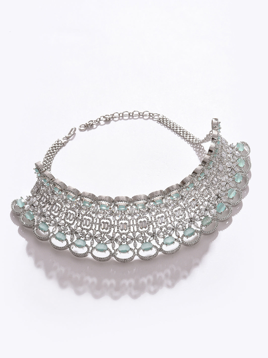 SILVER PLATED DESIGNER STONE NECKLACE