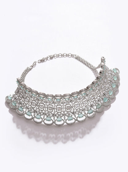 SILVER PLATED DESIGNER STONE NECKLACE