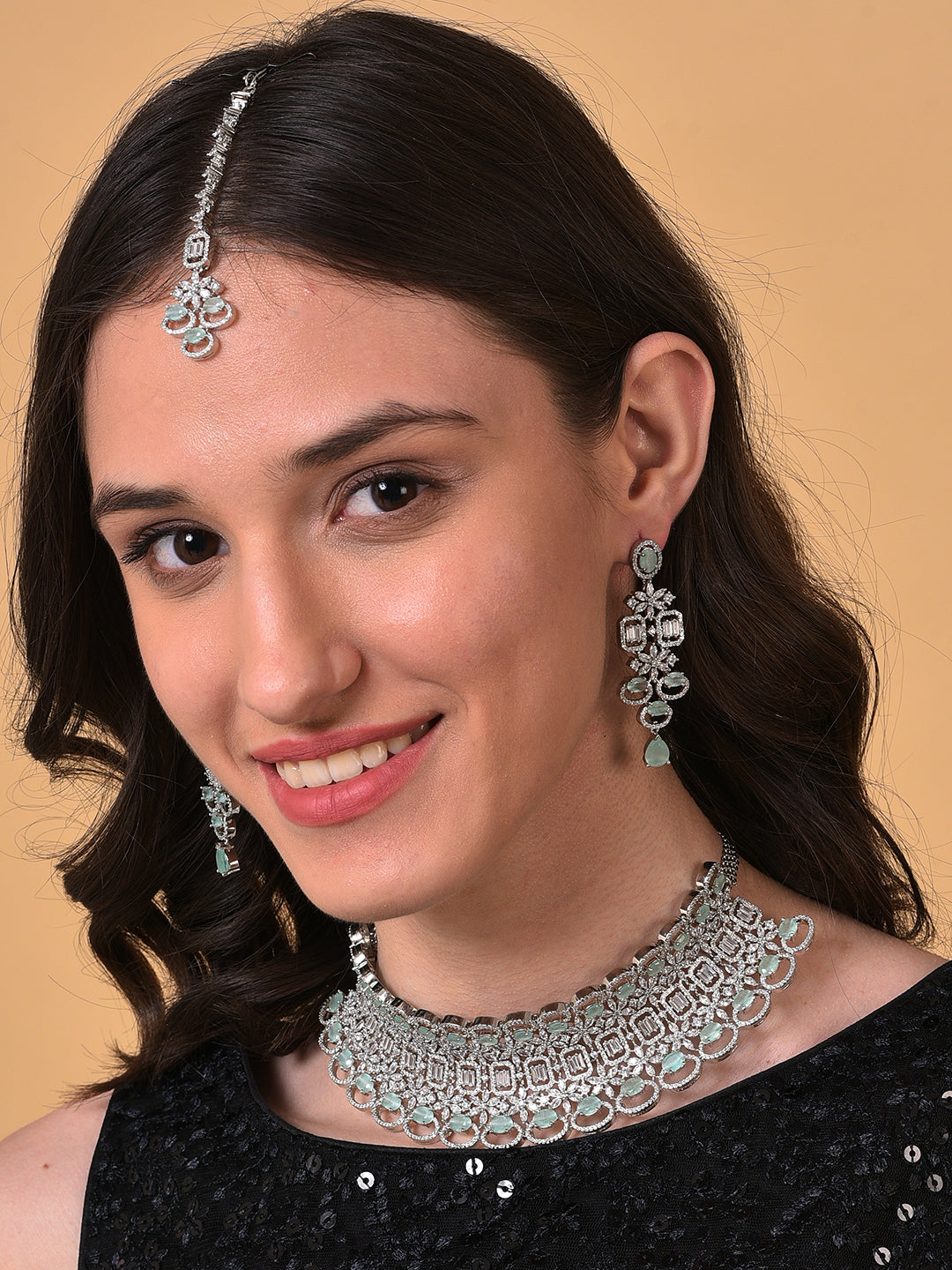 SILVER PLATED DESIGNER STONE NECKLACE