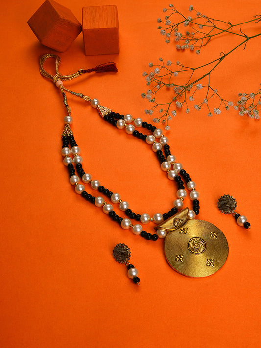 GOLD PLATED BEADED NECKLACE AND EARRINGS SET