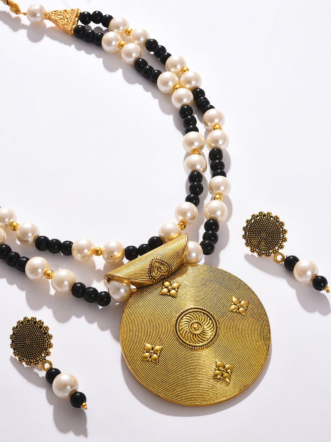 GOLD PLATED BEADED NECKLACE AND EARRINGS SET